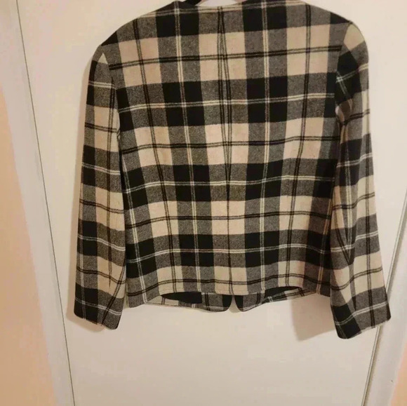 Ann Taylor Blazer Plaid Womens Medium Wool Blend Jacket Black Beige Academia y2k - Picture 2 of 7
